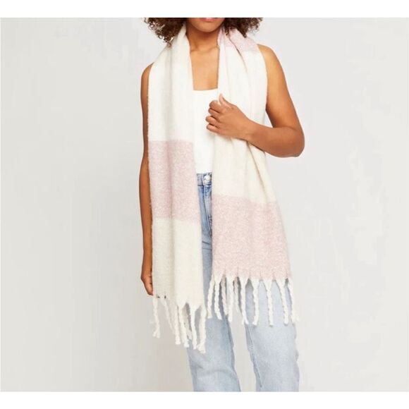 NWT Gentle Fawn Huntington Scarf Wrap Pink Cream 100% Polyester Fringed 82" x 15 - Picture 1 of 11